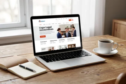 Bureau avec un ordinateur affichant des annonces légales