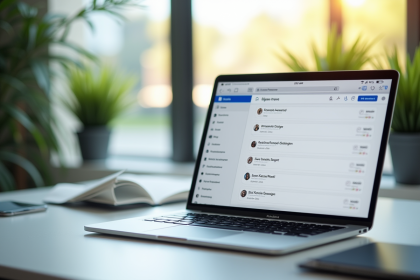 Bureau moderne à Créteil avec un ordinateur portable affichant une boîte mail