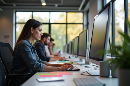Bureau moderne à Strasbourg avec employés concentrés