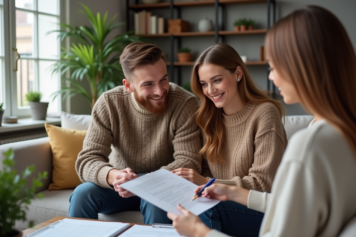 Jeune couple examinant des documents de prêt immobilier