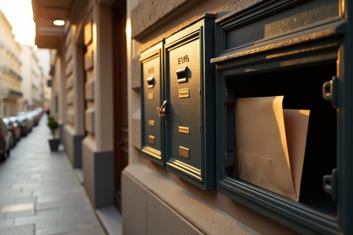 Façade d un immeuble avec boîtes aux lettres et lettres visibles
