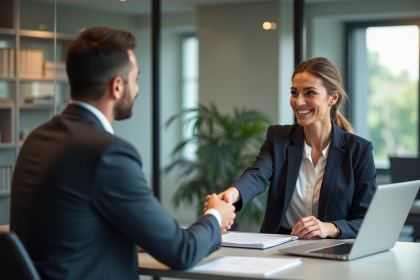Femme d'affaires serrant la main d'un courtier immobilier