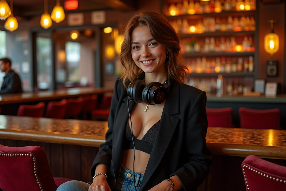 Femme souriante dans un bar élégant en club nocturne