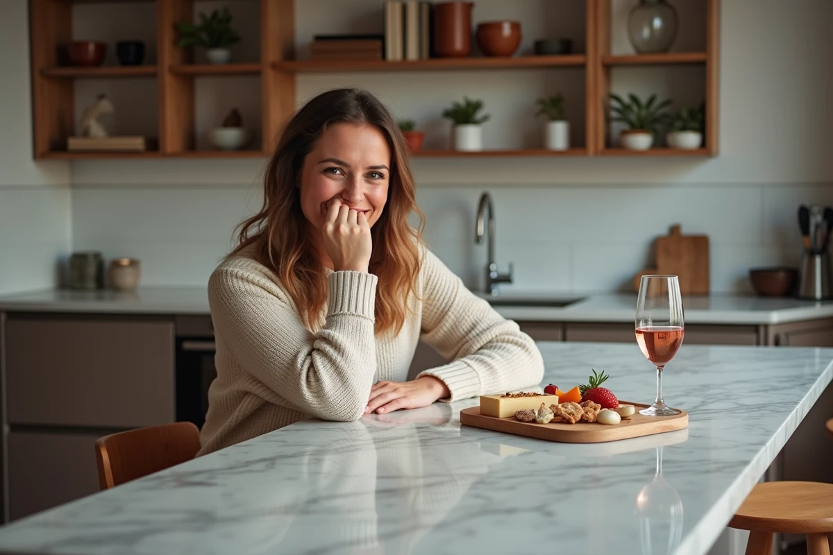 Femme qui éclate de rire à une devinette drôle pendant un apéritif