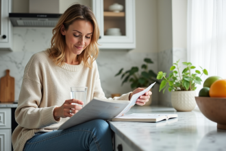 Femme méditant sur la santé intestinale à la maison
