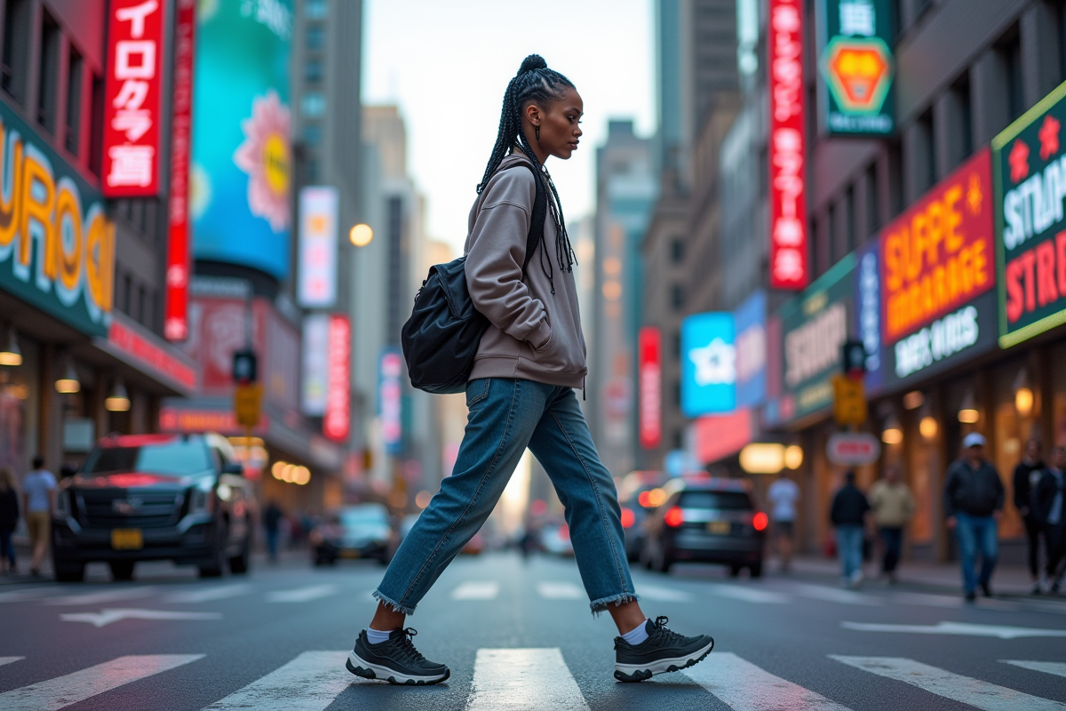 Femme avec sneakers et street art en 2025