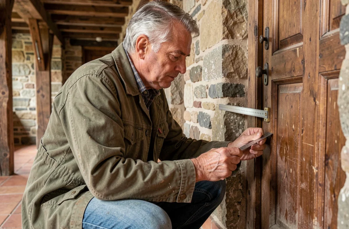 Artisan serrurier indépendant Garnier Yannick travaillant sur une serrure ancienne dans une ferme en Maine-et-Loire