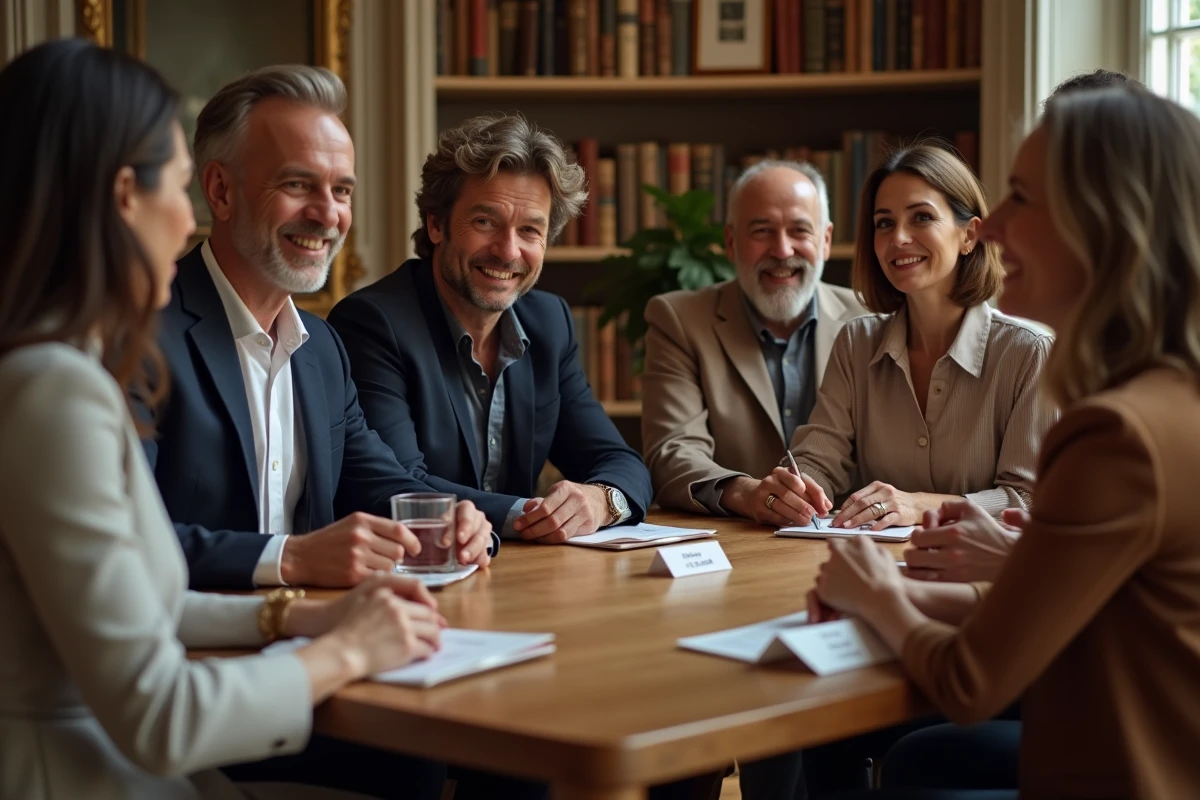 Groupe de Français élégants autour d'une table à Paris