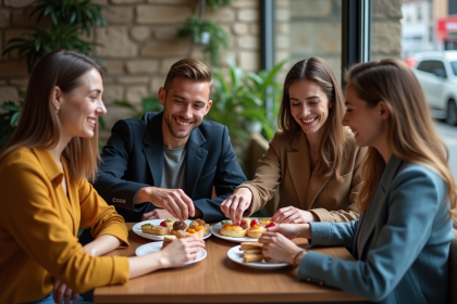 Groupe d adultes partageant des pâtisseries dans un café
