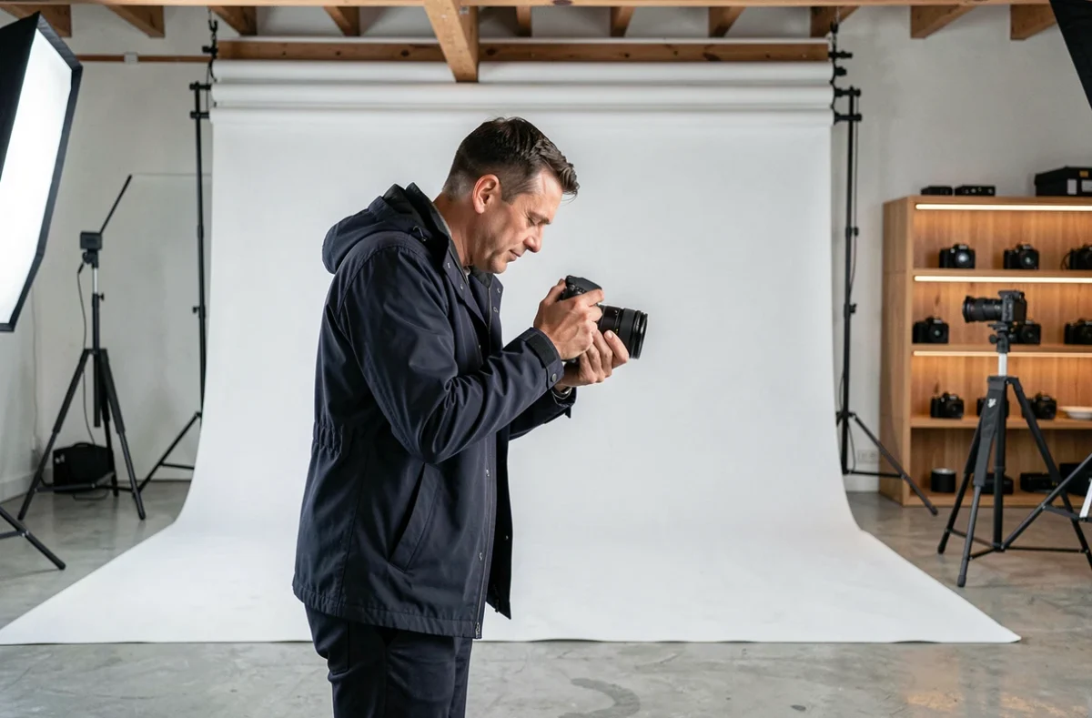 Guillaume Philippe, photographe professionnel, révisant ses clichés dans son studio moderne à Amiens, Somme