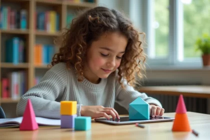 Jeune fille concentrée résolvant un puzzle 3D pyramide