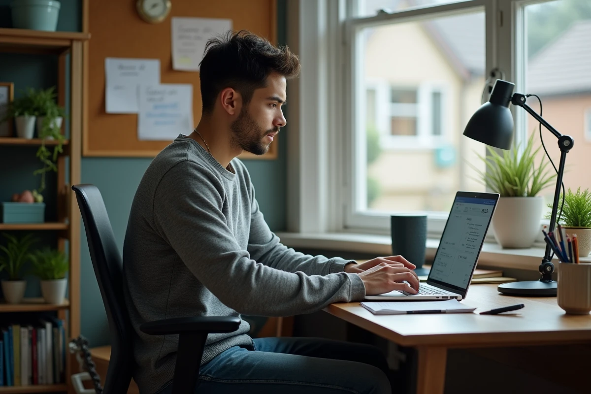 Jeune homme concentré travaillant sur son ordinateur dans un bureau