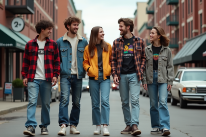 Groupe d'amis en streetwear 90s dans la rue