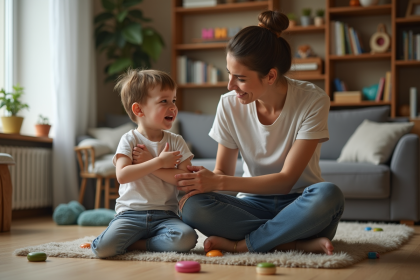 Maman et son fils en tension dans le salon familial