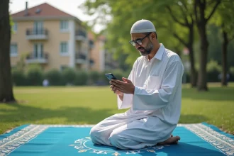 Musulman en prière dans un parc à Tremblay en France
