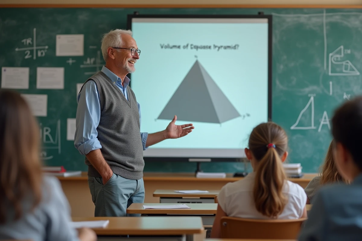 Professeur expliquant la pyramide sur tableau interactif