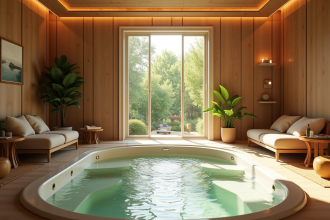 Suite spa privée avec jacuzzi et vue sur jardin