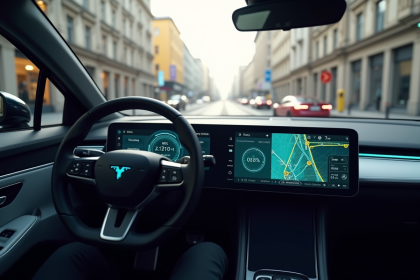 Tableau de bord moderne d'une voiture autonome avec interface numérique